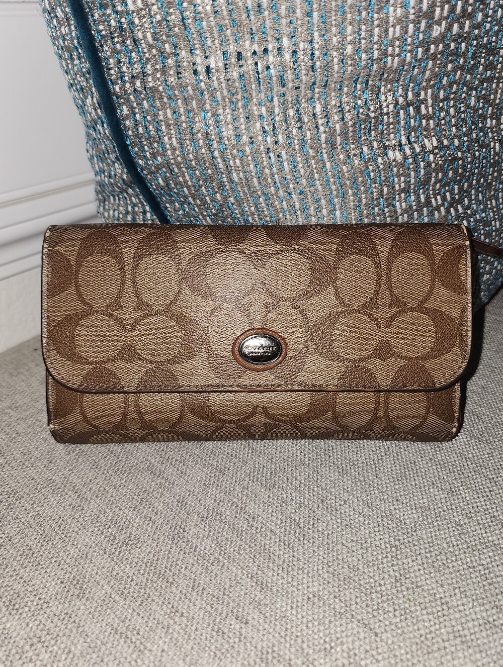 Coach Signature Brown Fold-Over Wallet - Picture 2 of 13